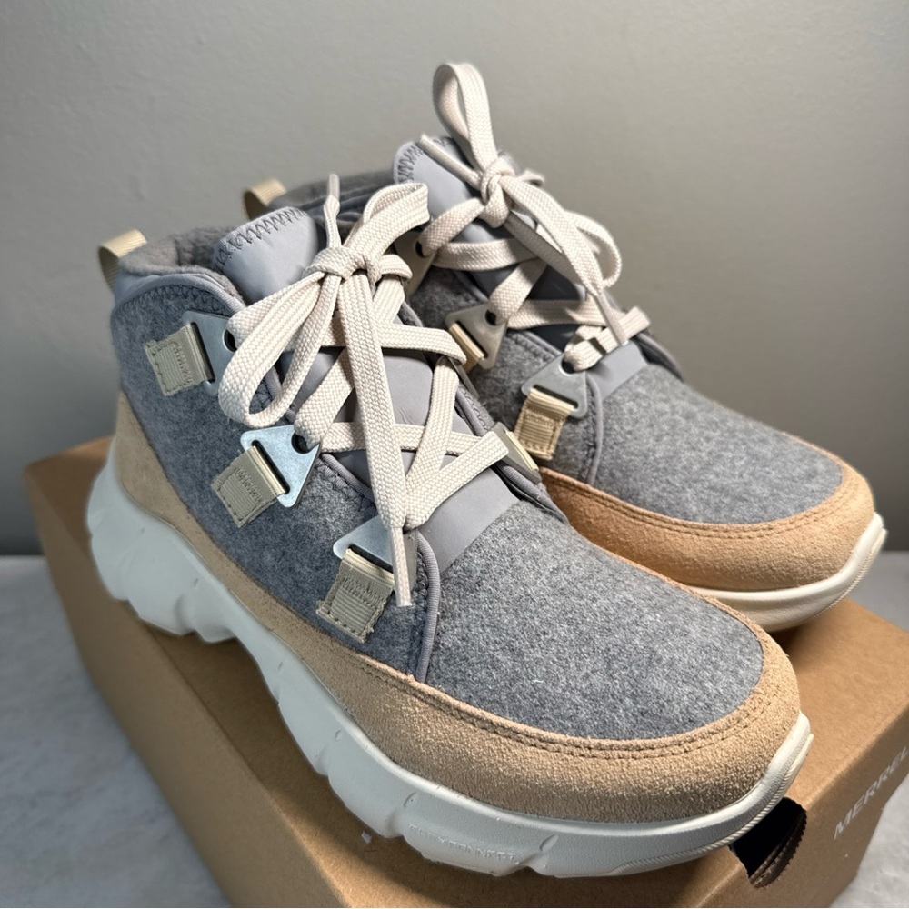 Merrell Women Clover Mid Wool Waterproof Boots Shoes Latte Gray Size 6